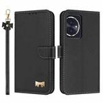 For Honor 100 5G Metal Bow Leather Phone Case with Hand Strap(Black)