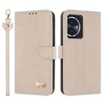 For Honor 100 5G Metal Bow Leather Phone Case with Hand Strap(Apricot)