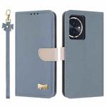 For Honor 100 5G Metal Bow Leather Phone Case with Hand Strap(Light Blue)
