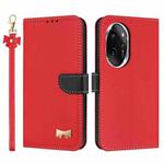 For Honor 100 Pro 5G Metal Bow Leather Phone Case with Hand Strap(Red)