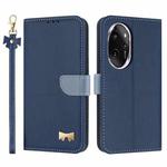 For Honor 100 Pro 5G Metal Bow Leather Phone Case with Hand Strap(Dark Blue)