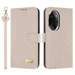 For Honor 100 Pro 5G Metal Bow Leather Phone Case with Hand Strap(Apricot)