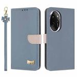 For Honor 100 Pro 5G Metal Bow Leather Phone Case with Hand Strap(Light Blue)