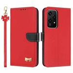 For Honor 200 Lite Global Metal Bow Leather Phone Case with Hand Strap(Red)