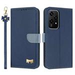 For Honor 200 Lite Global Metal Bow Leather Phone Case with Hand Strap(Dark Blue)