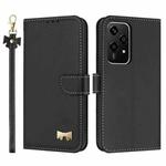 For Honor 200 Lite Global Metal Bow Leather Phone Case with Hand Strap(Black)