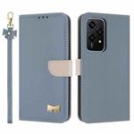 For Honor 200 Lite Global Metal Bow Leather Phone Case with Hand Strap(Light Blue)
