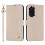 For Honor 200 Metal Bow Leather Phone Case with Hand Strap(Apricot)