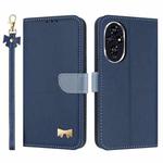 For Honor 200 Pro Metal Bow Leather Phone Case with Hand Strap(Dark Blue)