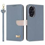 For Honor 200 Pro Metal Bow Leather Phone Case with Hand Strap(Light Blue)
