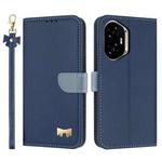 For Honor 300 5G Metal Bow Leather Phone Case with Hand Strap(Dark Blue)
