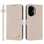 For Honor 300 5G Metal Bow Leather Phone Case with Hand Strap(Apricot)