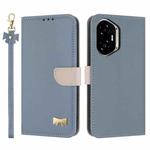For Honor 300 5G Metal Bow Leather Phone Case with Hand Strap(Light Blue)