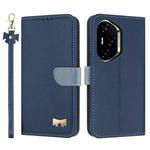 For Honor 300 Pro 5G / 300 Ultra 5G Metal Bow Leather Phone Case with Hand Strap(Dark Blue)