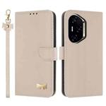For Honor 300 Pro 5G / 300 Ultra 5G Metal Bow Leather Phone Case with Hand Strap(Apricot)