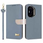 For Honor 300 Pro 5G / 300 Ultra 5G Metal Bow Leather Phone Case with Hand Strap(Light Blue)