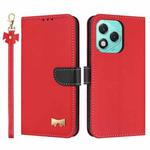 For Honor 400 Lite Global Metal Bow Leather Phone Case with Hand Strap(Red)