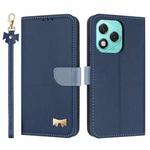For Honor 400 Lite Global Metal Bow Leather Phone Case with Hand Strap(Dark Blue)