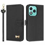 For Honor 400 Lite Global Metal Bow Leather Phone Case with Hand Strap(Black)