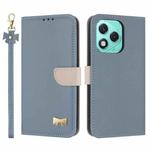 For Honor 400 Lite Global Metal Bow Leather Phone Case with Hand Strap(Light Blue)