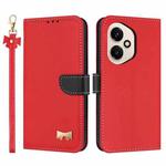 For Honor 400 5G Global Metal Bow Leather Phone Case with Hand Strap(Red)