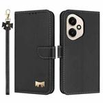For Honor 400 5G Global Metal Bow Leather Phone Case with Hand Strap(Black)
