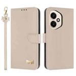 For Honor 400 5G Global Metal Bow Leather Phone Case with Hand Strap(Apricot)