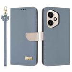 For Honor 400 5G Global Metal Bow Leather Phone Case with Hand Strap(Light Blue)