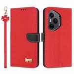 For Honor 400 Pro 5G Global Metal Bow Leather Phone Case with Hand Strap(Red)