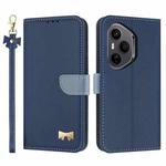 For Honor 400 Pro 5G Global Metal Bow Leather Phone Case with Hand Strap(Dark Blue)