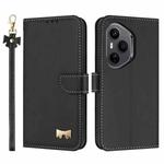 For Honor 400 Pro 5G Global Metal Bow Leather Phone Case with Hand Strap(Black)