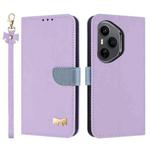 For Honor 400 Pro 5G Global Metal Bow Leather Phone Case with Hand Strap(Purple)