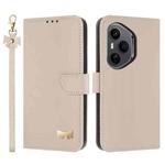 For Honor 400 Pro 5G Global Metal Bow Leather Phone Case with Hand Strap(Apricot)