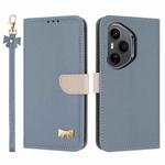 For Honor 400 Pro 5G Global Metal Bow Leather Phone Case with Hand Strap(Light Blue)
