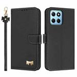 For Honor X8 5G Global Metal Bow Leather Phone Case with Hand Strap(Black)