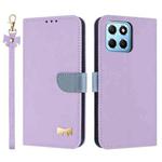 For Honor X8 5G Global Metal Bow Leather Phone Case with Hand Strap(Purple)