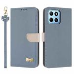 For Honor X8 5G Global Metal Bow Leather Phone Case with Hand Strap(Light Blue)