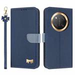 For Honor X9c 5G Global Metal Bow Leather Phone Case with Hand Strap(Dark Blue)