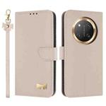 For Honor X9c 5G Global Metal Bow Leather Phone Case with Hand Strap(Apricot)