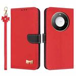 For Honor X9c Smart 5G Global Metal Bow Leather Phone Case with Hand Strap(Red)