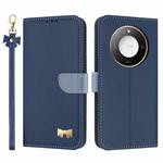 For Honor X9c Smart 5G Global Metal Bow Leather Phone Case with Hand Strap(Dark Blue)