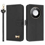 For Honor X9c Smart 5G Global Metal Bow Leather Phone Case with Hand Strap(Black)