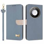 For Honor X9c Smart 5G Global Metal Bow Leather Phone Case with Hand Strap(Light Blue)