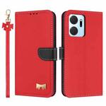 For Honor X7a 4G Metal Bow Leather Phone Case with Hand Strap(Red)