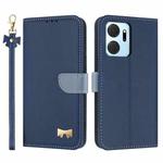 For Honor X7a 4G Metal Bow Leather Phone Case with Hand Strap(Dark Blue)