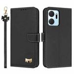 For Honor X7a 4G Metal Bow Leather Phone Case with Hand Strap(Black)