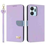 For Honor X7a 4G Metal Bow Leather Phone Case with Hand Strap(Purple)
