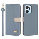 For Honor X7a 4G Metal Bow Leather Phone Case with Hand Strap(Light Blue)