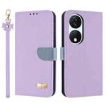 For Honor X7b 5G Global Metal Bow Leather Phone Case with Hand Strap(Purple)