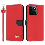 For Honor X7c 4G Global Metal Bow Leather Phone Case with Hand Strap(Red)